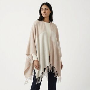 Soia & Kyo Poncho Cape Womens One Size Blush Pink Beige Colorblock Fringe Wrap